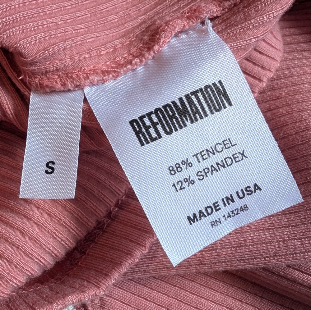 🫰🏼 Reformation Dress S Ribbed Off Shoulder In Pink - Picture 7 of 7